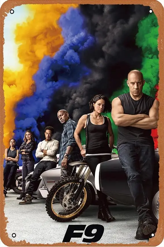 فيلم سريع وغاضب علامة قصدير معدنية عتيقة ، ديكور حائط للحانات ، ديكور بار القهوة ، ديكور المنزل ، 12X8 Inc ، F9