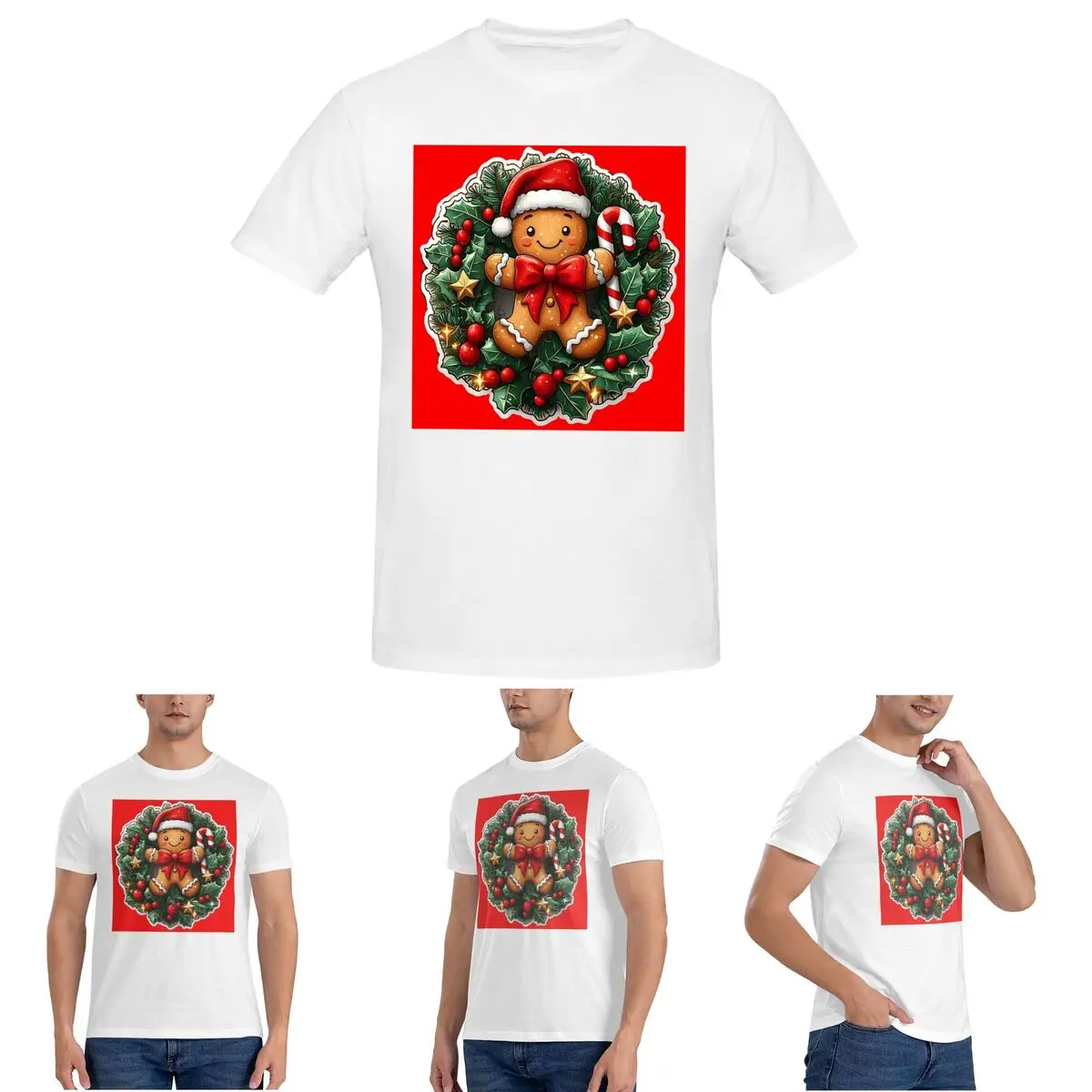 

Gingerbread Joy Wreath T-Shirt for Men Cotton Plus Size T Shirts Men's Tees Short O-Neck Summer Clothes Tops S-6XL