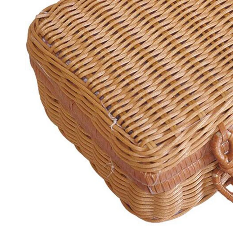 Home Retro Straw Rattan Storage Box Picnic Travel Basket Suitcase Handbag(L)