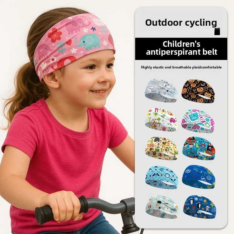 

Детская спортивная повязка на голову, дышащая поглощающая пот велосипедная повязка на голову, расширенная повязка на голову с мультяшным принтом, повязка на голову, велосипедное снаряжение