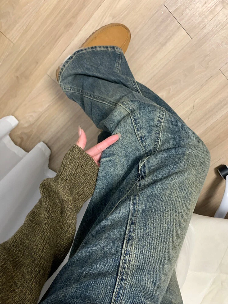 Waed Vintage High Waist Straight Leg Jeans Women's Spring Autumn New Design Slimming Wide Leg Pants High Waist Jeans