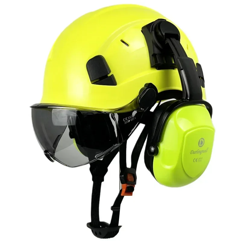 CE Construction Safety Helmet With Goggles Visor Ear Muffs  ABS Hard Hat ANSI Industrial Work Head Protection Rescue