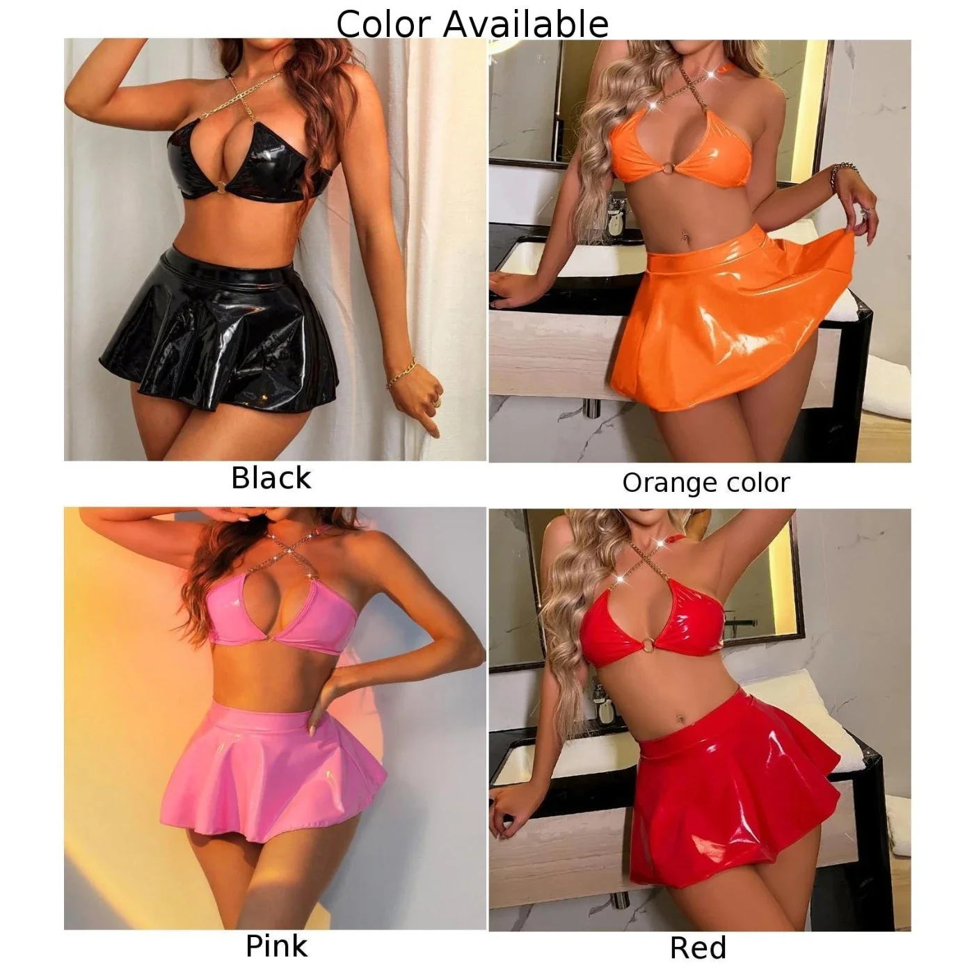 Latex Lingerie Neon Pink Underwear Women Bunny Sexy PVC Outfit Sexy Nightclub Leather Erotic Costumes Pornography Fetish-Sissy