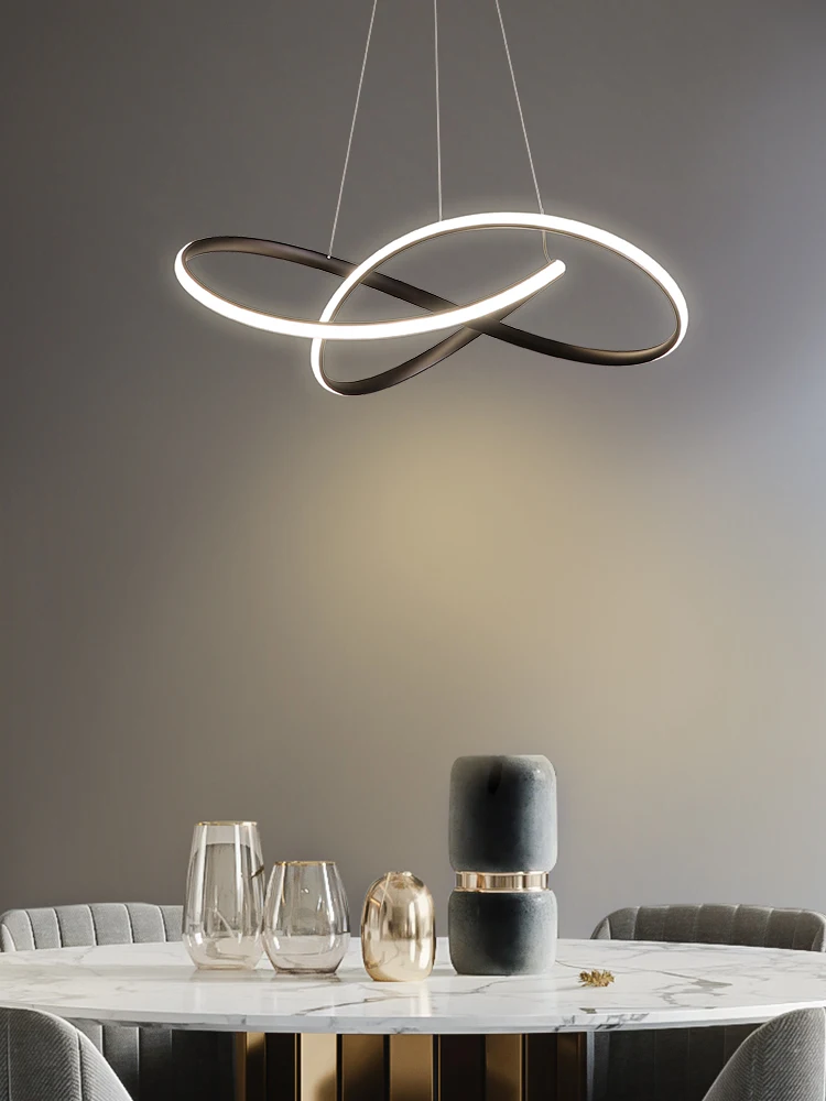 Twisted LED Pendant Light Nordic Geometric Art Restaurant Lamp White Black Aluminum Chandelier Dimmable 110-240V