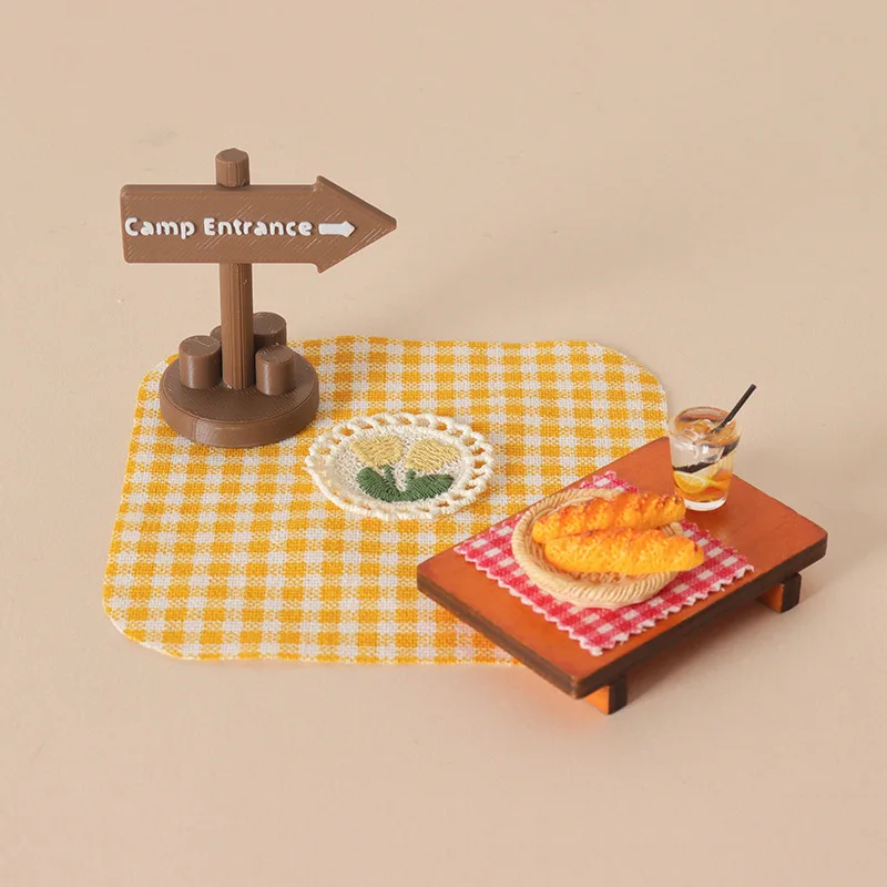

1:12 Scale OB11 Dollhouse Mini Picnic Food Set, Camp Entrance Sign Diorama Accessory, Miniature Decor for Photography Prop
