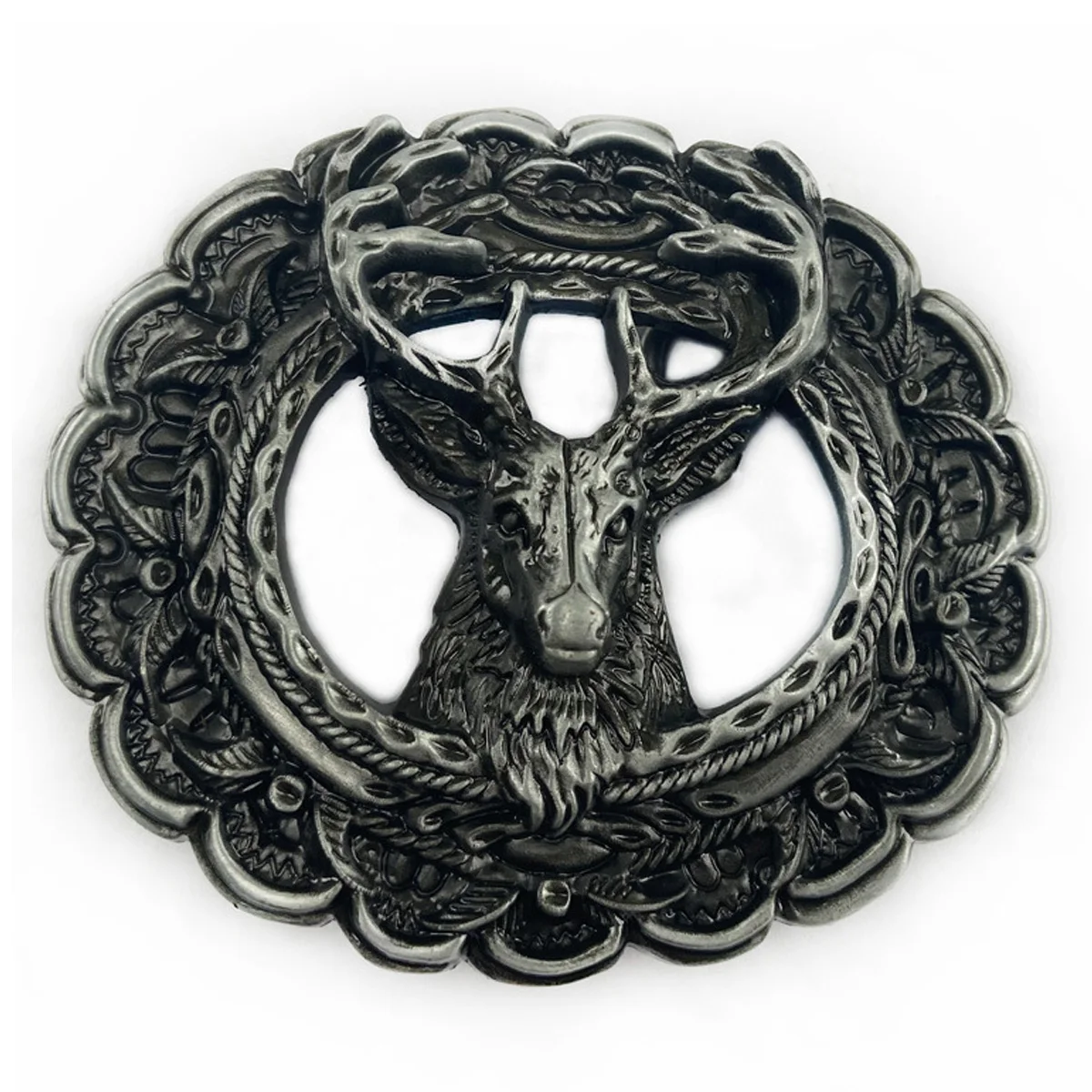 

Circular Retro Western Cowboys Zinc Alloy Sika Deer Head Men Belt Buckle Hot Sale