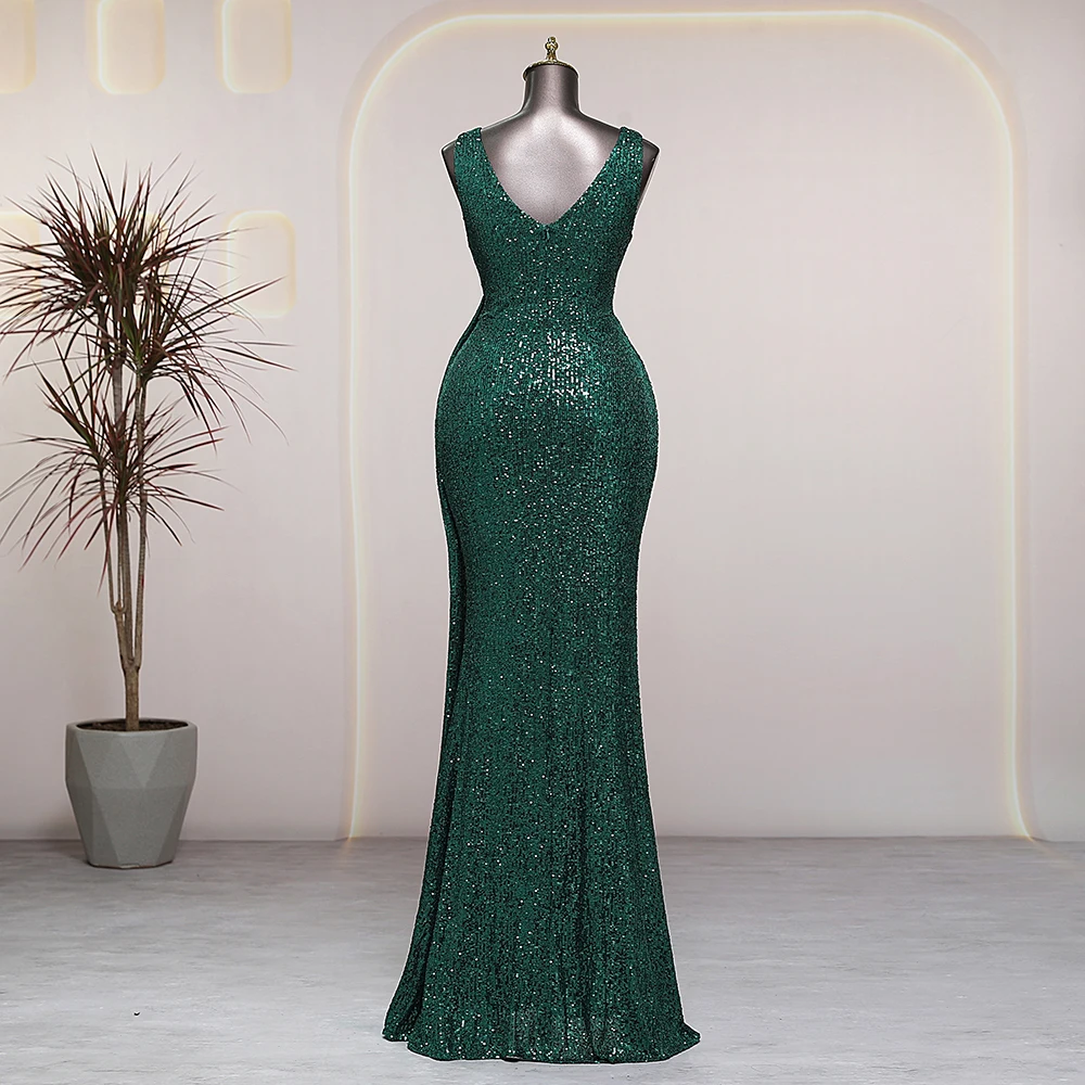 V-neck sleeveless green evening dresses prom dress luxury wedding party dresses formal occasion robes de soirée Bride dresses