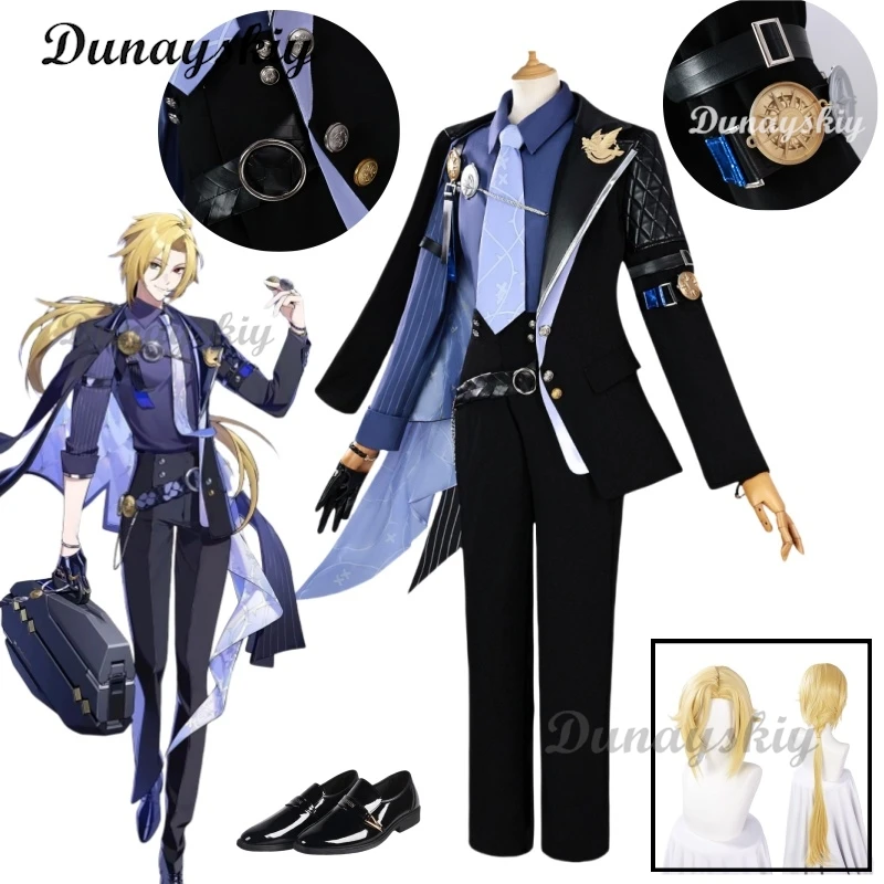 

Hugo Cosplay Costume Zenless Zone Zero Black Suit Hugo Wig Game Uniform With Hat Props New Eridu Halloween Party For Women Men