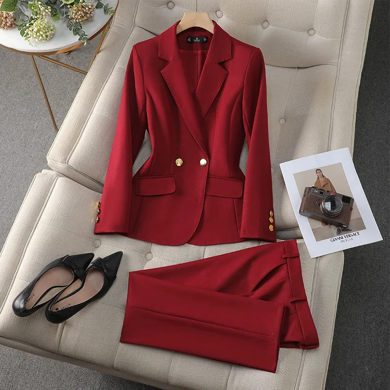 ZJYT Elegant Chic Formal Blazer Pants Sets for Women 2 Pieces Trousers Matching Sets Suit Jacket Coat Conjunto Feminino Outfit