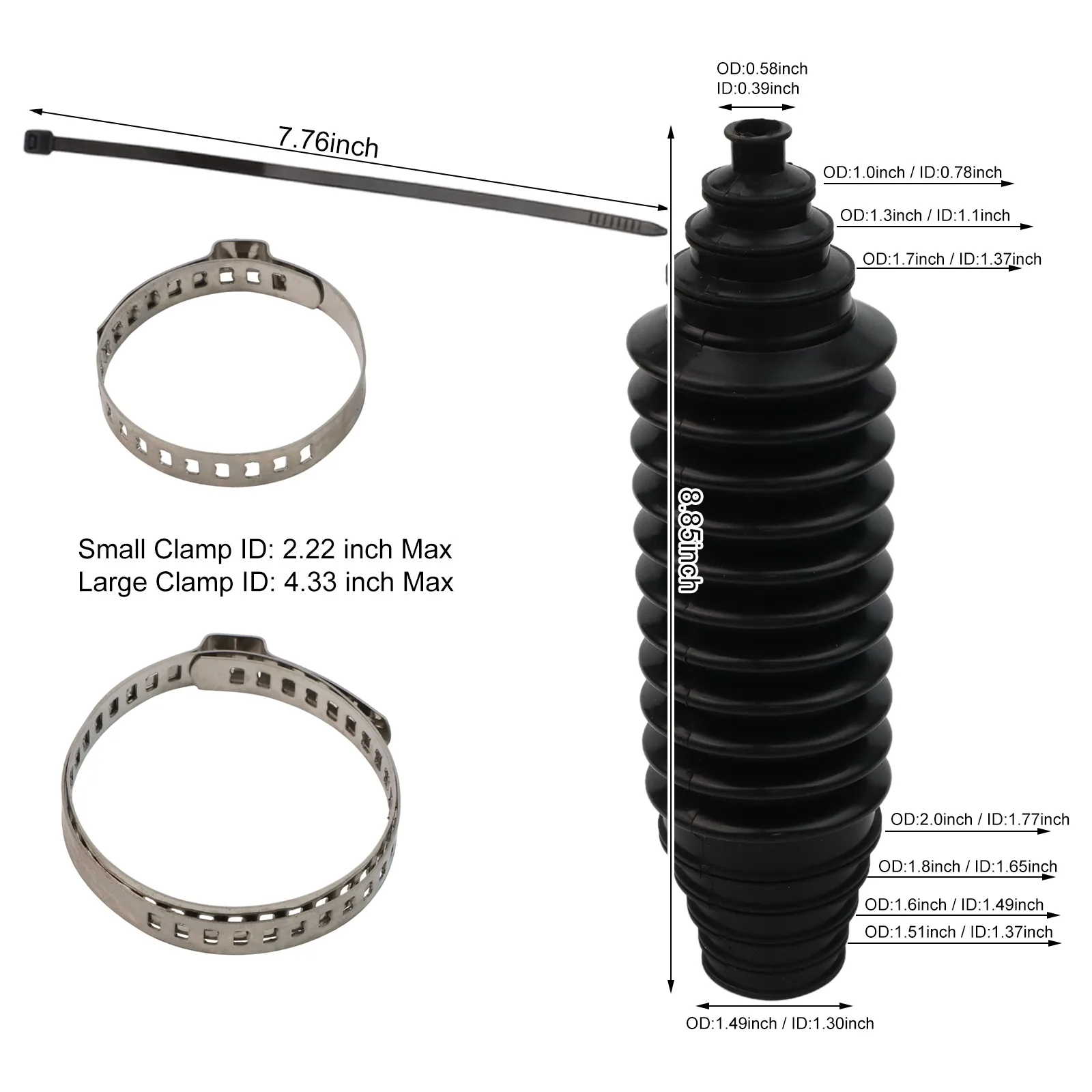 Complete Automotive Rack and Pinion Dust Boot Kit with Adjustable Clamps and Ties for Custom Fit Steering System