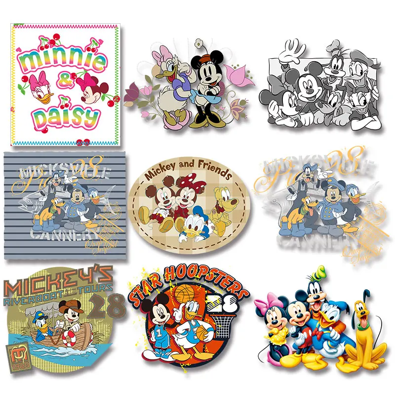

Cartoon character Mickey Donald Duck Minnie letter pattern Heat Transfer PVC Patch On Clothes Applique Decor Appliques
