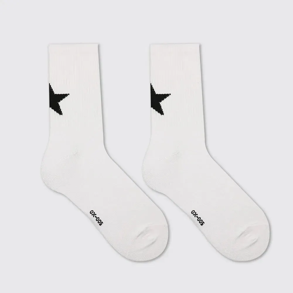 White Black Pentagram Simple Sporty Style Harajuku Socks Women Cotton Star Middl Tube Socks Female Fashion Funny Striped Socks