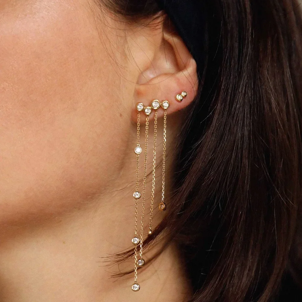 

NEW fashion 925 Sterling Drop Ship Cz Station Chain Tassel Earring with Gold Silver Plated Long Earrings Jewelry