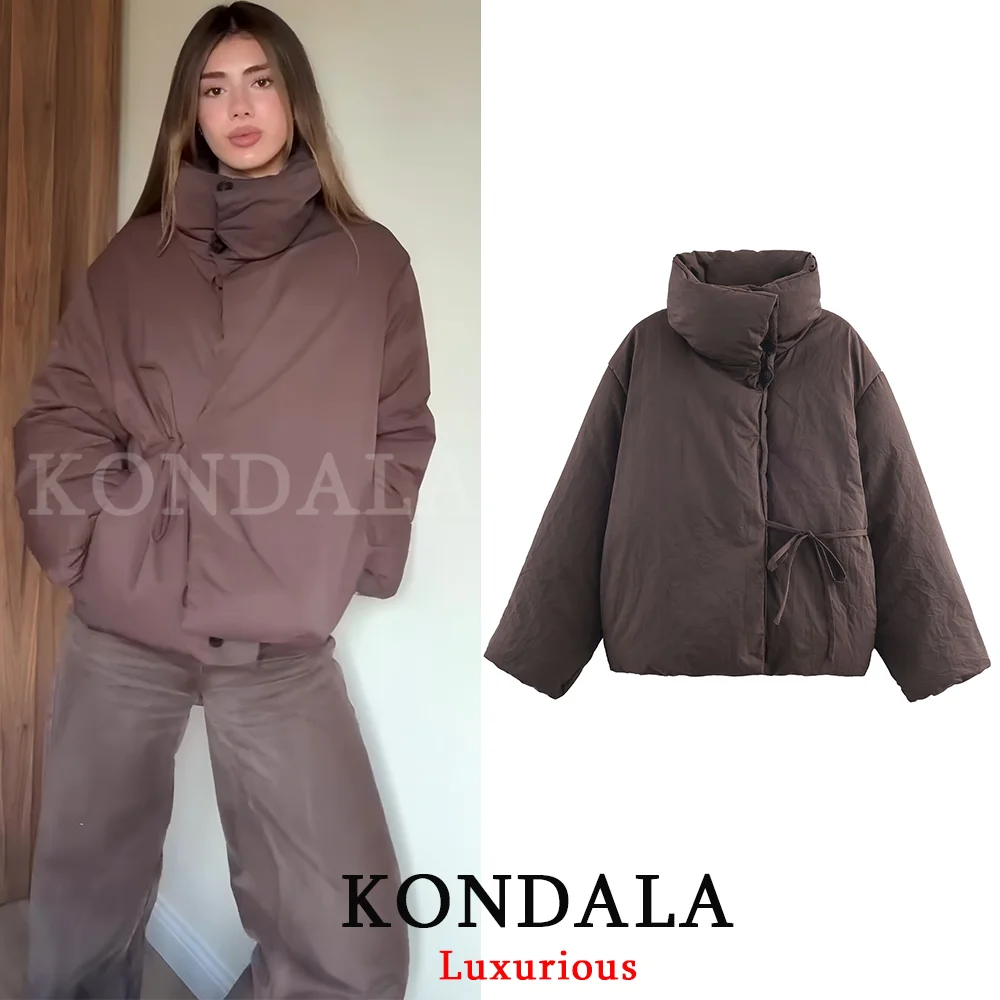 KONDALA Casual Chic Cioccolato Cappotti da donna oversize Bottoni Telai Dolcevita Kimono Giubbotti Moda 2026 Inverno Primavera Outwears