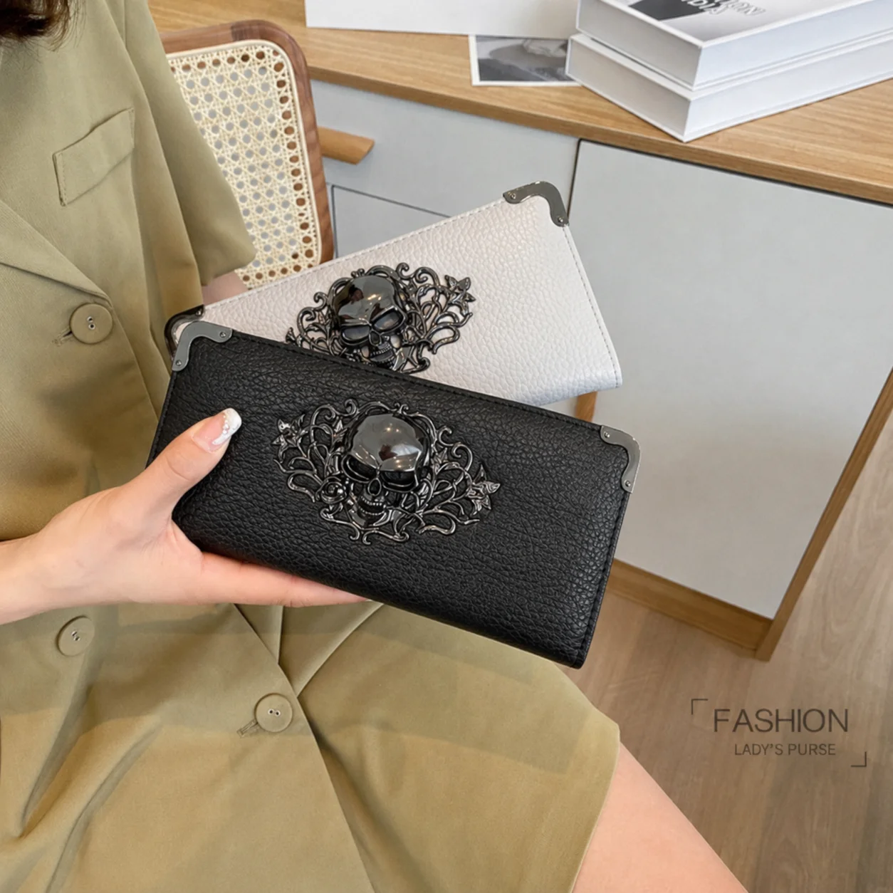 Unisex Lange Männer Frauen Geldbörse Punk Schädel PU Leder Brieftasche Zipper Clutch Tragbare Casual Dame Bargeld Geldbörse Brieftasche – Detail 12