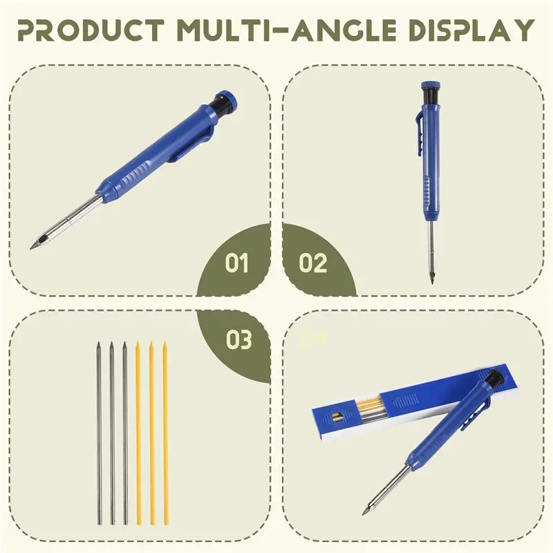 A27F-Long Nosed Streak Welders Pencil With 7PCS 2.8Mm Refills Built-In Sharpener,For Pipe Fitter Welder Steel Construction