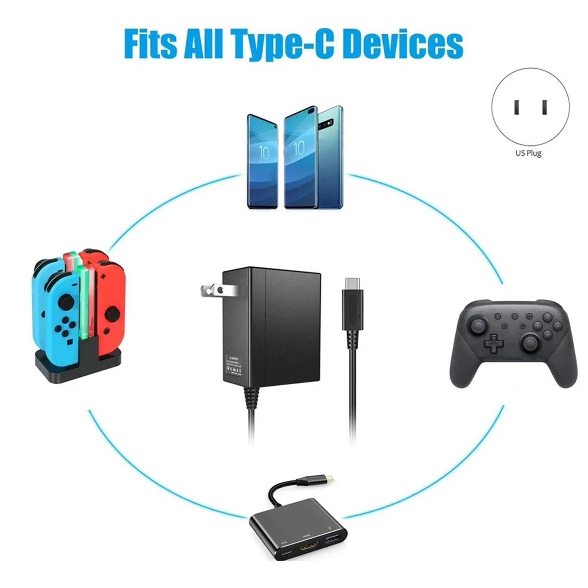 24W for Nintendo Switch Power Adapter and Switch Lite Plug Fast Charger AC Adapter Mobile Phone Charger US Plug