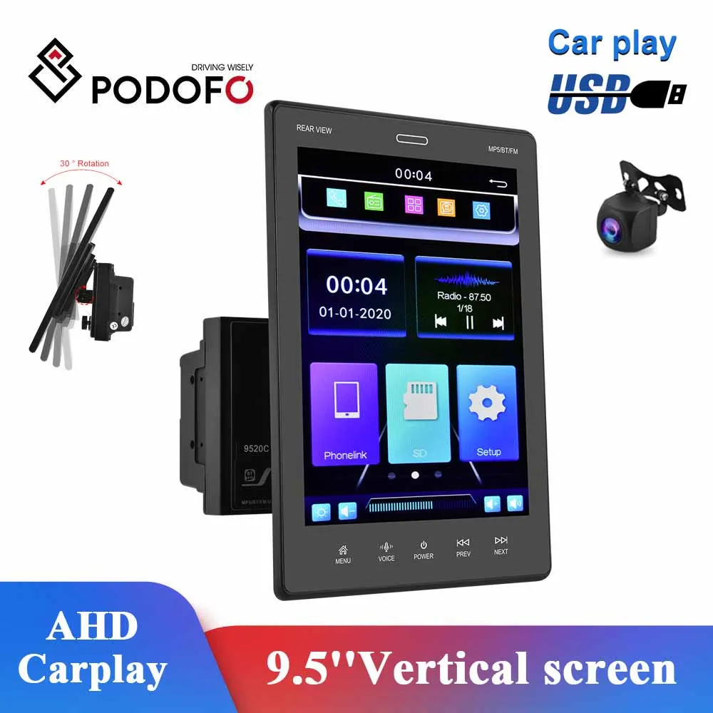 

Podofo Apple Phone 2 Din Carpaly Car Radio 9.5" Vertical Screen Multimedia MP5 Player Bluetooth Autoradio Audio Stereo Receiver