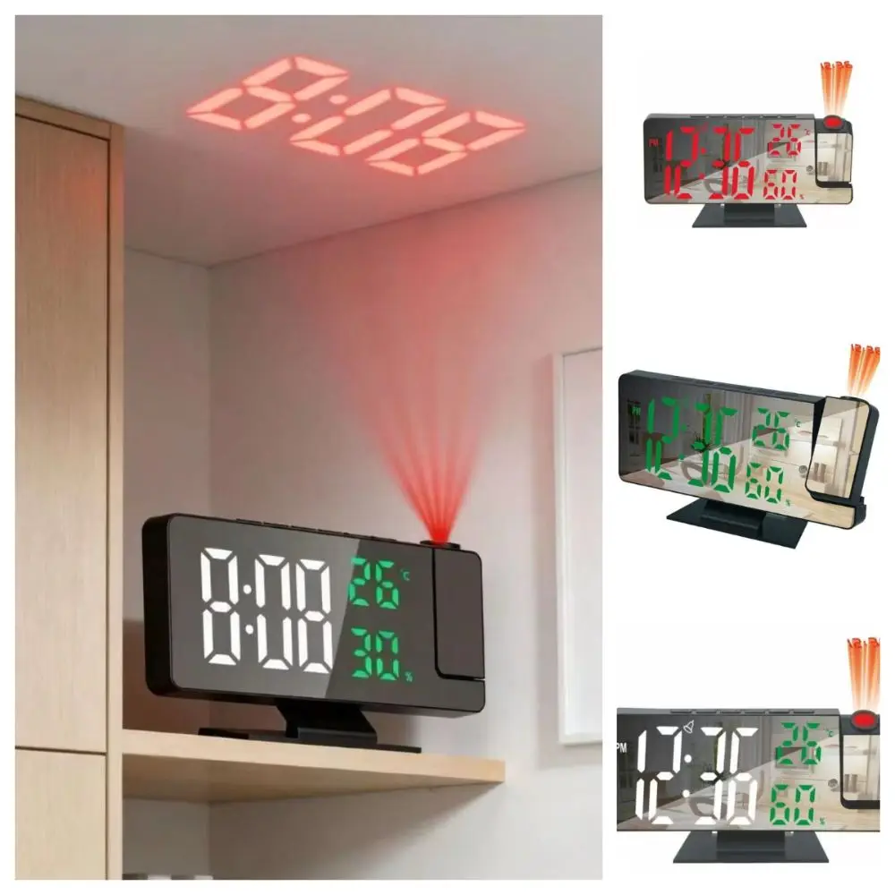 Rotatable Mirror Projection Clock Multi-functional Mirror Display Alarm Clock Smart Portable Electronic Alarm Clock Table Use