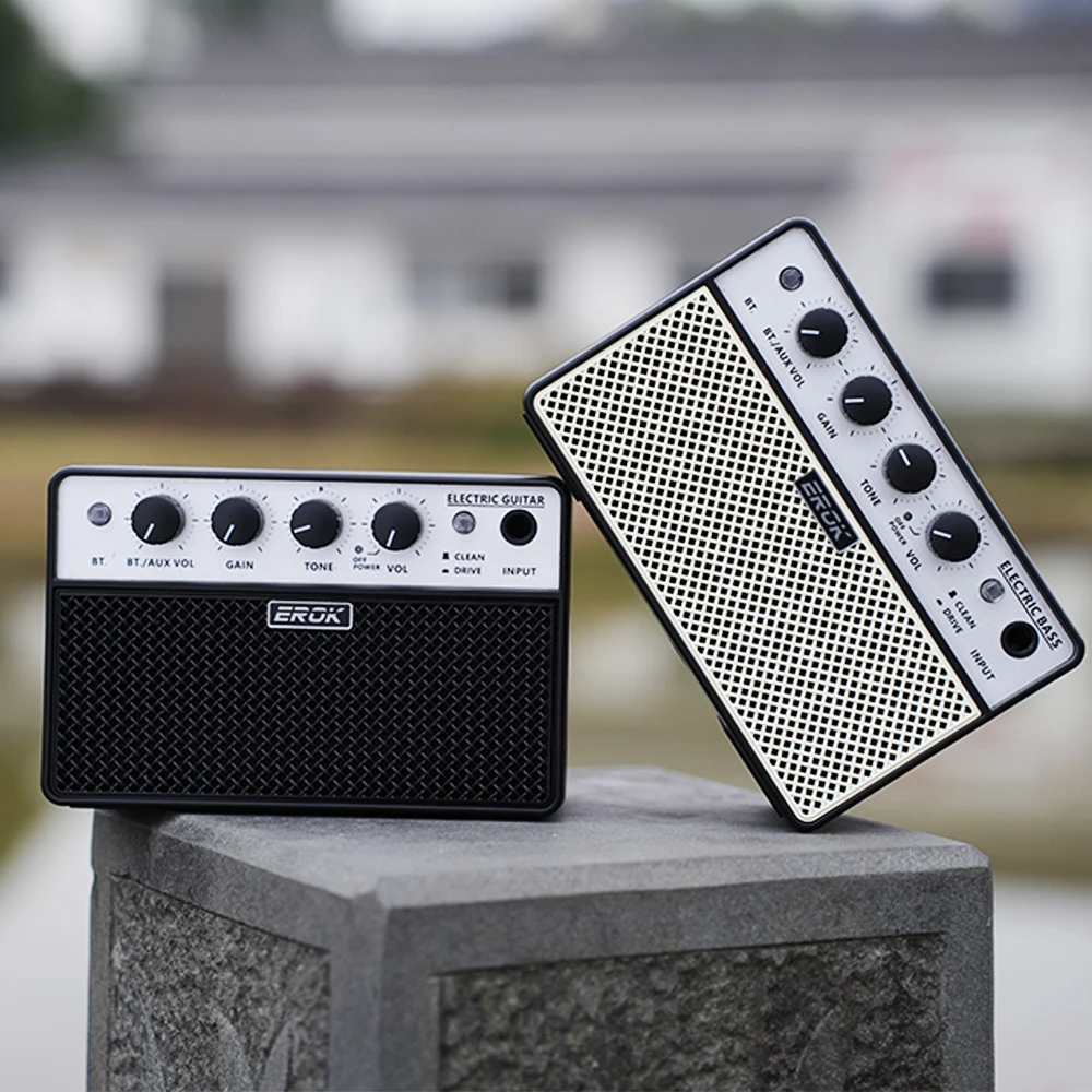 EROK Bass Mini Amp Bluetooth 5.1 Small Speaker Mini Amplifier With Clean/drive Effects Built-in Recharge 3000mAH Battery