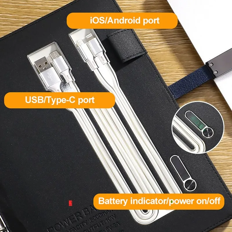 دفتر ذكي شحن لاسلكي 8000 مللي أمبير في الساعة مزود طاقة للطلاب مصمم رجل الأعمال تسجيل الملاحظات بلوتوث الكتابة المفكرة #3