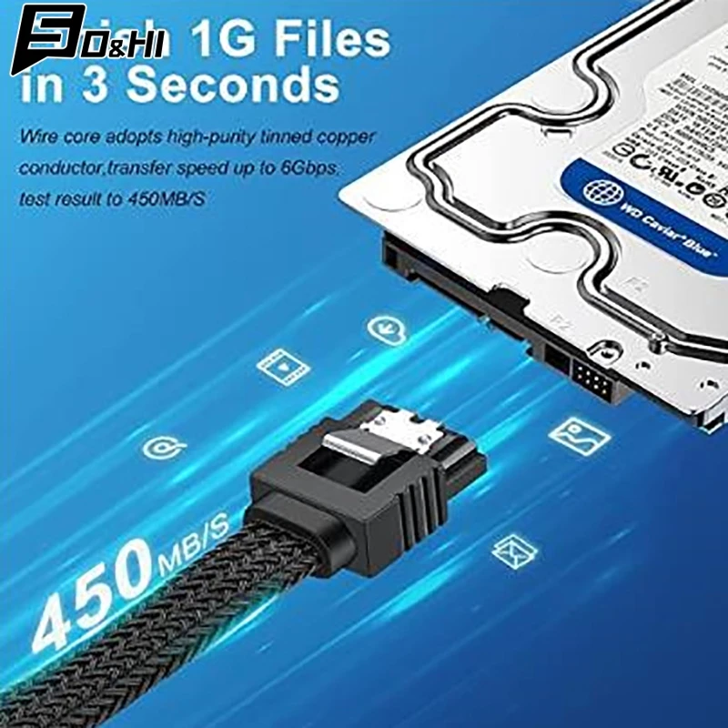 SATA 3.0 III SATA3 7pin Data Cable 6Gb/S SSD Cables HDD Hard Disk Drive Cord Line With Nylon Premium Sleeved