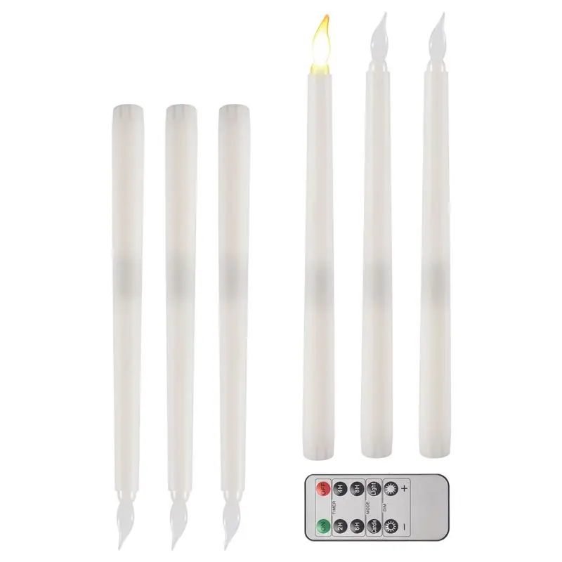 

Набор из 6 беспламенных конических свечей с эффектом мерцания, с 10-кнопочным пультом дистанционного управления и таймером, светодиодные свечи на батарейках для окон