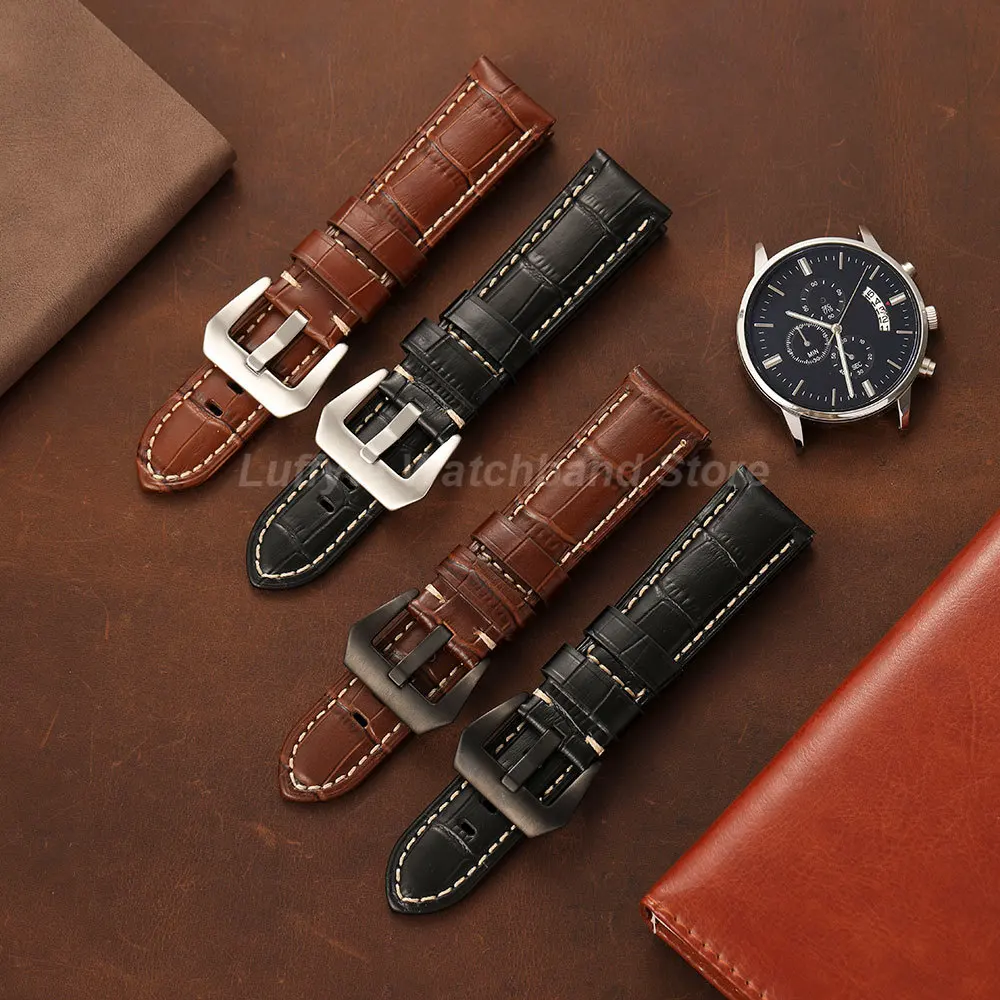 Casual Men Genuine Calfskin Leather Watch Band 20mm 22mm 24mm 26mm Durable Comfortable Replacement Embossed Leather Watch Strap