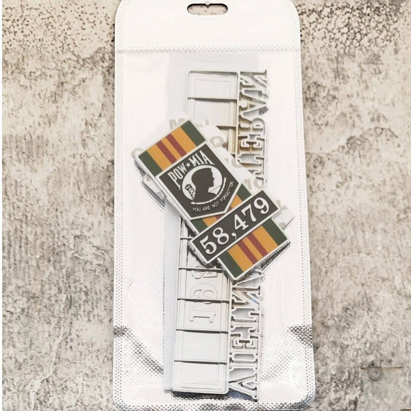 Vietnam Veteran 1955‑1975 POW‑MIA 3D Zinc Alloy Car Emblem Self‑Adhesive Metal Badge Auto Trunk Body Memorial Decor Sticker