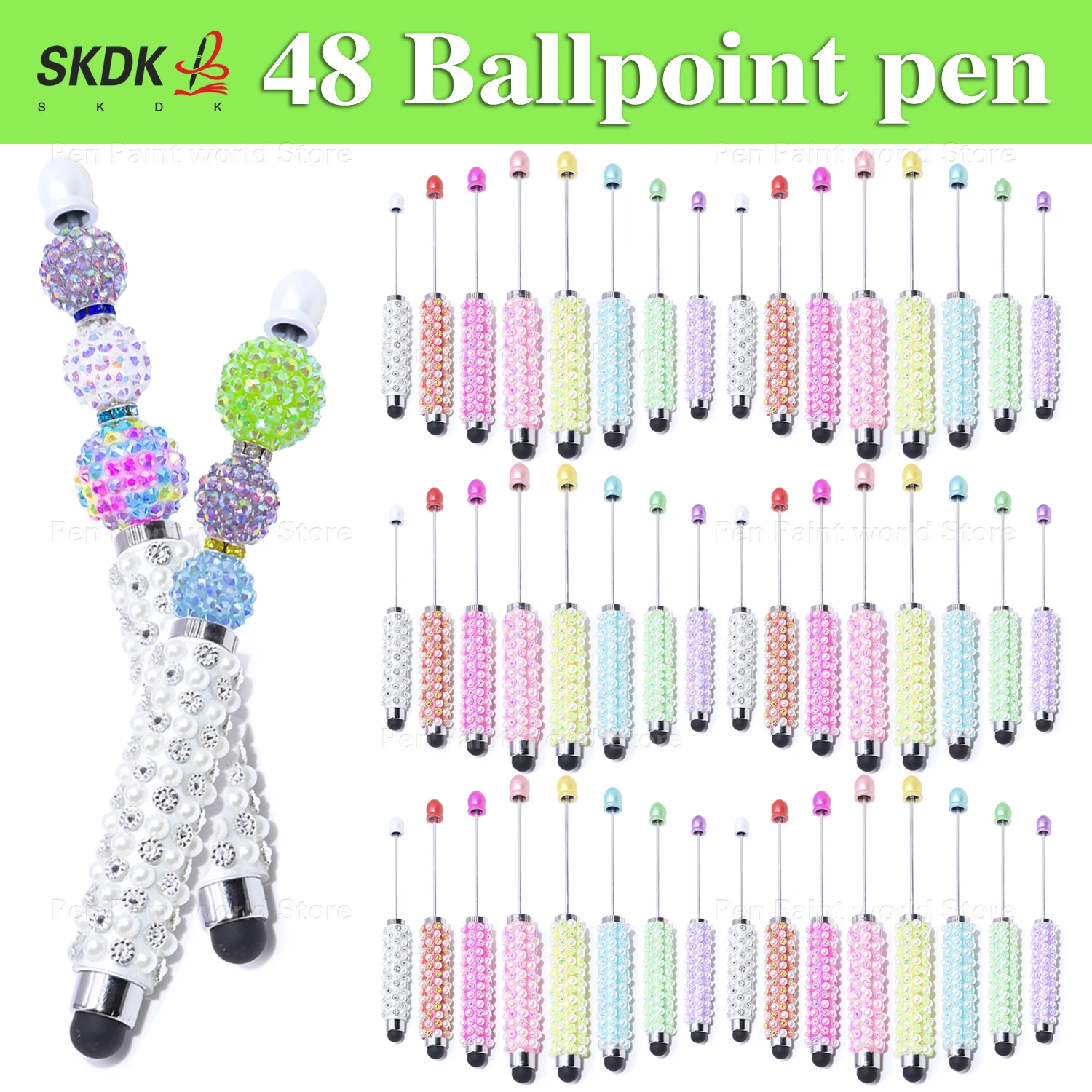 

48Pcs DIY Pearl‑Studded Rhinestone Bead Pen & Stylus – Ballpoint Pen Gift for Teachers, Friends & Crafts