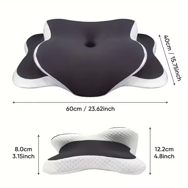 Ergonomic Memory Foam Butterfly Neck Pillow C-Shaped Adjustable Dual Height Transparent Cover Support for Side/Supine/Pillow Sle