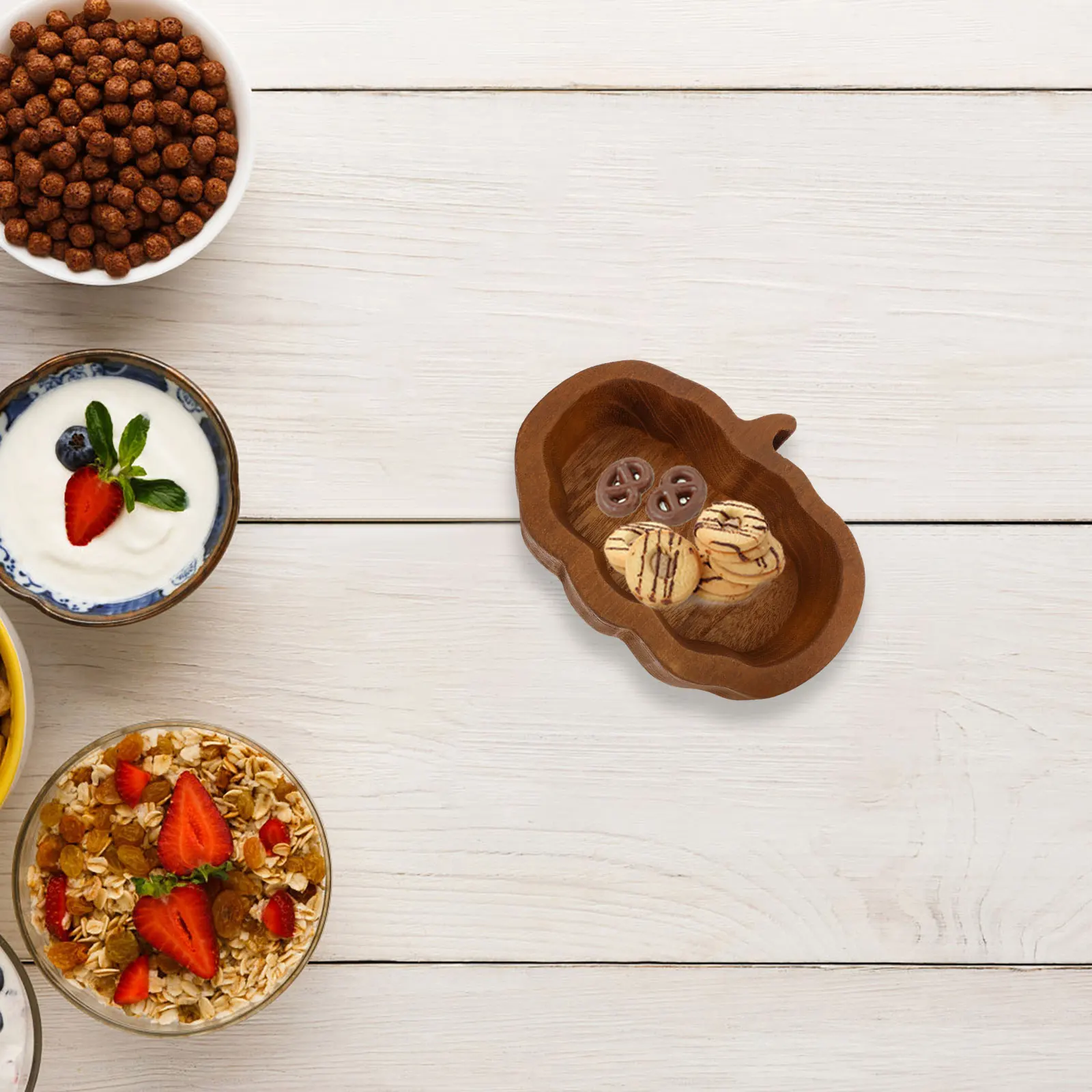 

Bowls Salad Fruit Dessert Bowl Reusable Pumpkin Design Wooden Food Container Kitchen Wooden Salad Home