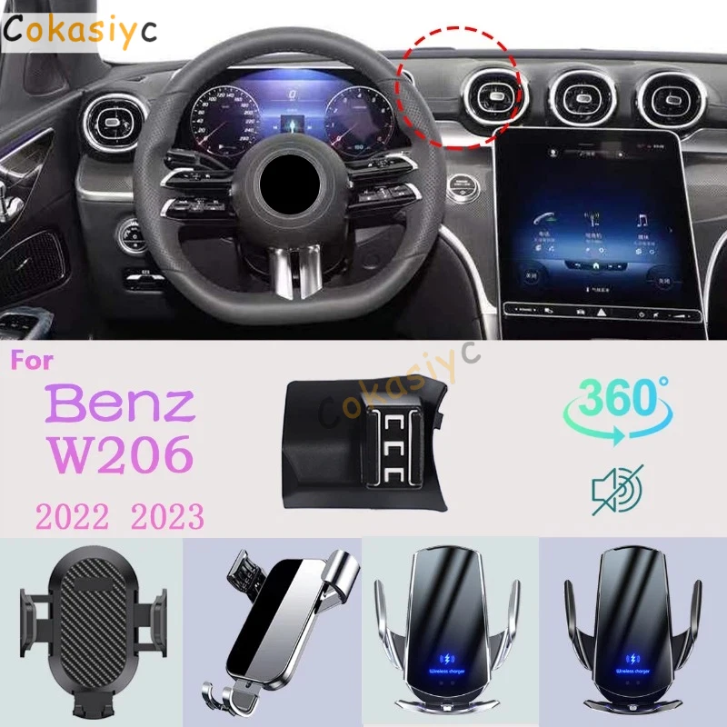 

Держатель для телефона в автомобиль для Mercedes Benz C200 260 300 W206 2022 2023, подставка для мобильного телефона, автомобильные крепления, аксессуары с беспроводной зарядкой