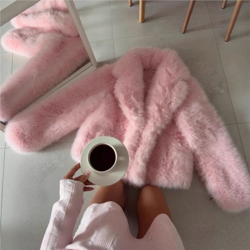 New plush artificial fur coat short mixed and top suit collar for women