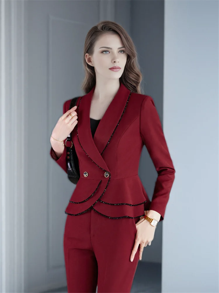 Lente Jas Voor Dames Nieuw In 2024 Lente Herfst Wijn Rood Zwart Elegant En Chique Blazer Lange Mouw Bovenkleding Pak Oversized Top