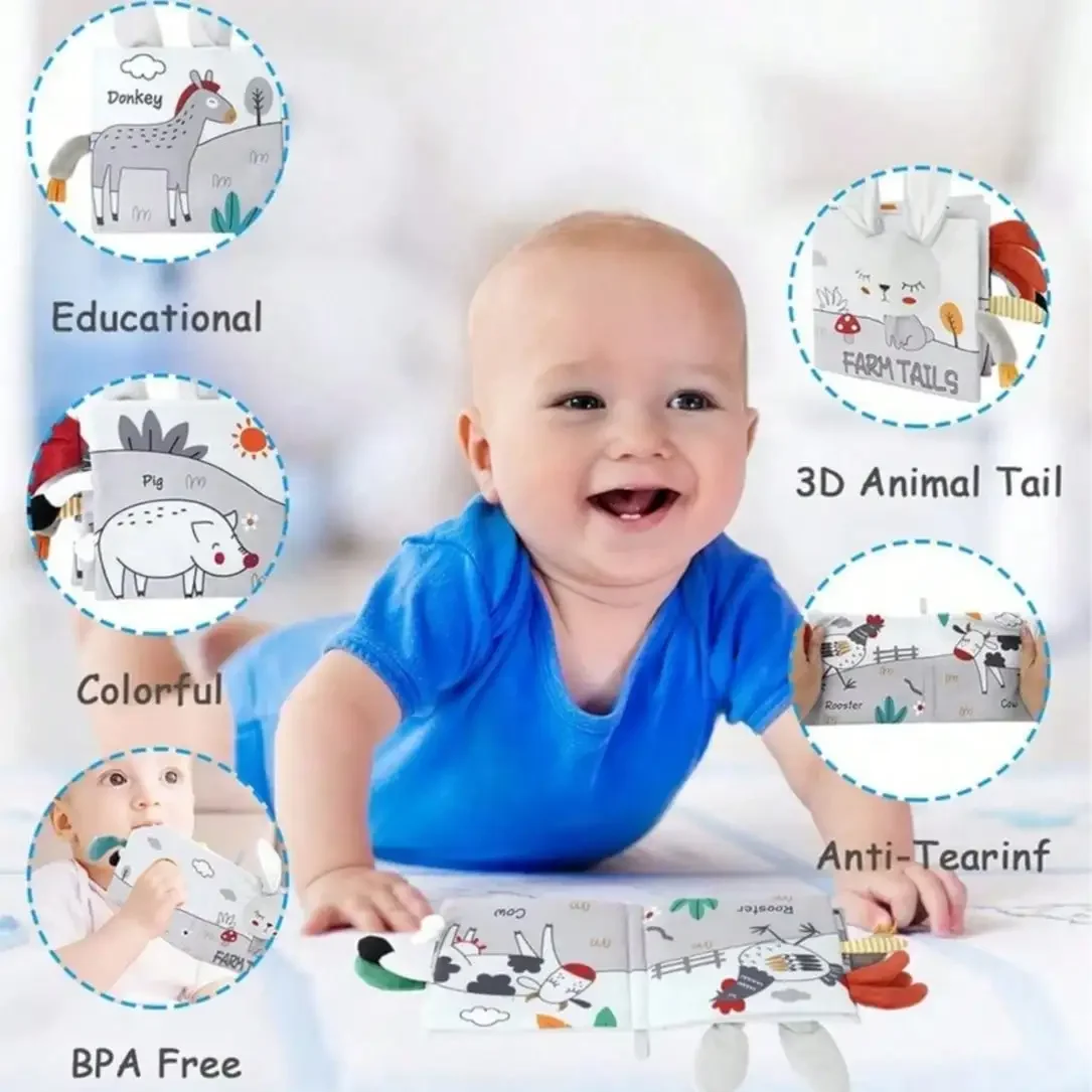 หนังสือผ้าสำหรับเด็กอ่อน ของเล่นเด็กทารกแบบมีความคมชัดสูง หนังสือผ้าสัมผัสและสัมผัสได้ ของเล่นเสริมพัฒนาการสำหรับเด็กทารก