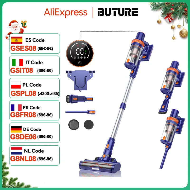 BUTURE 450W 38Kpa Suction Power Handheld Cordless Wireless Vacuum Cleaner for Home Appliance 1.2L Dust Cup Removable Battery