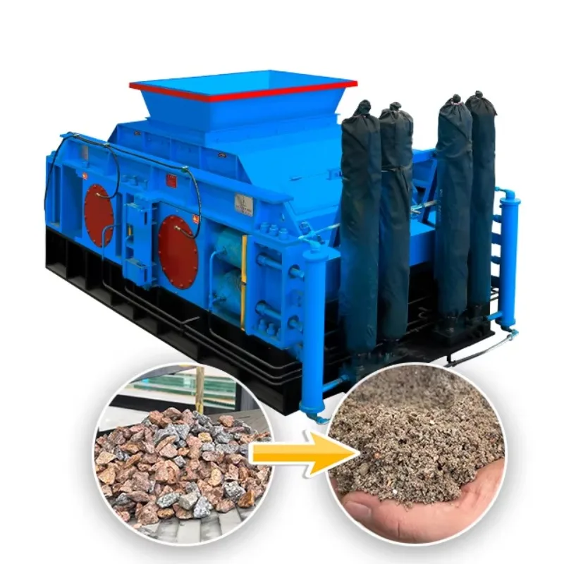 Trituradora de doble rodillo profesional grande, trituradora de roca de piedra móvil, trituradora de mineral de doble rodillo pequeño para bloques de cemento