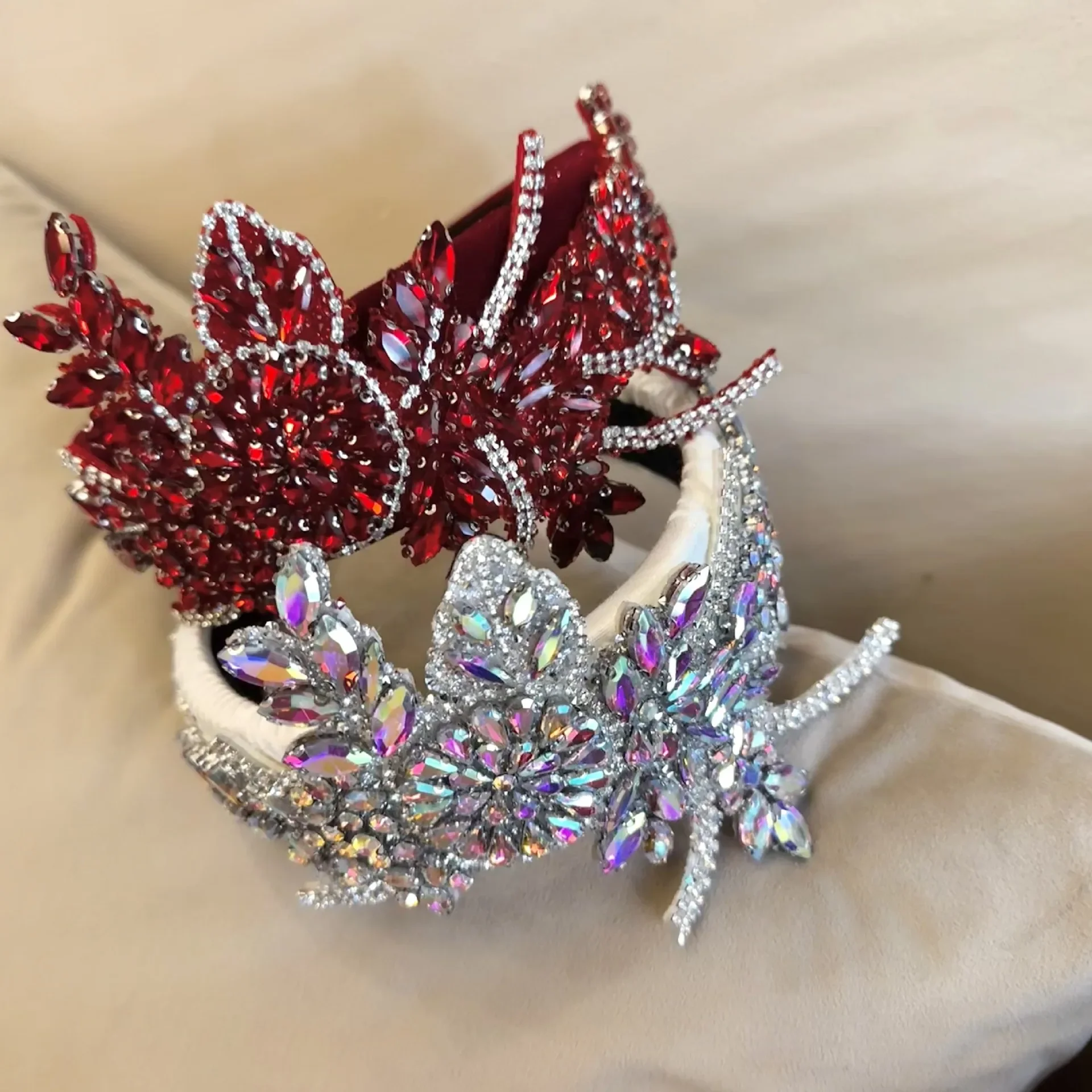 Crystal Bead Headband Sparkly Rhinestone Leaf Hairband Wedding Party Prom Handmade Flower Headpiece for Women and Girls