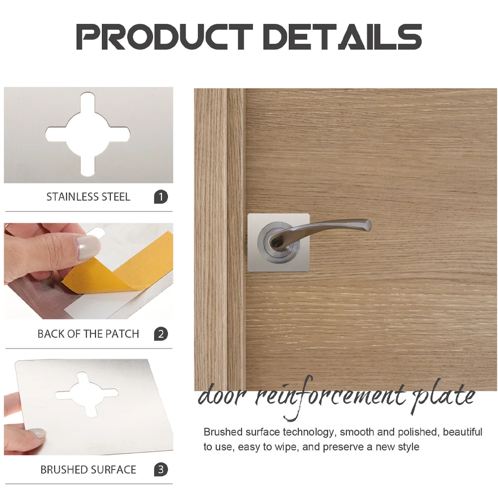 

4pcs Door Repair Plate Stainless Steel Reinforcement Strike Handle Fixing Bracket Home Office Hotel Use No Drilling Hole