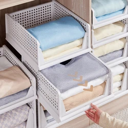 Organizador de cajones de plástico, estante plegable para clasificar ropa, cestas de almacenamiento apilables, caja de almacenamiento de armario para dormitorio