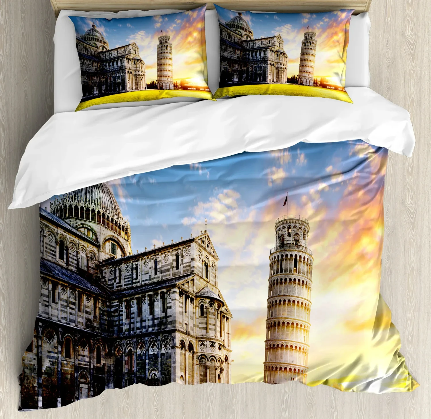 Italy Duvet Cover Queen/King/Full Size for Kids Adult Microfiber Italian Rome Venice Pisa Tower Tuscany Pizzas View Bedding Set