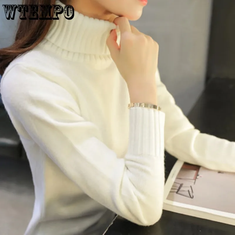 WTEMPO Women Autumn Turtleneck Sweater Winter Warm Cable Knitwear Long Sleeve Casual Pullover Jumpers Knitted Tops