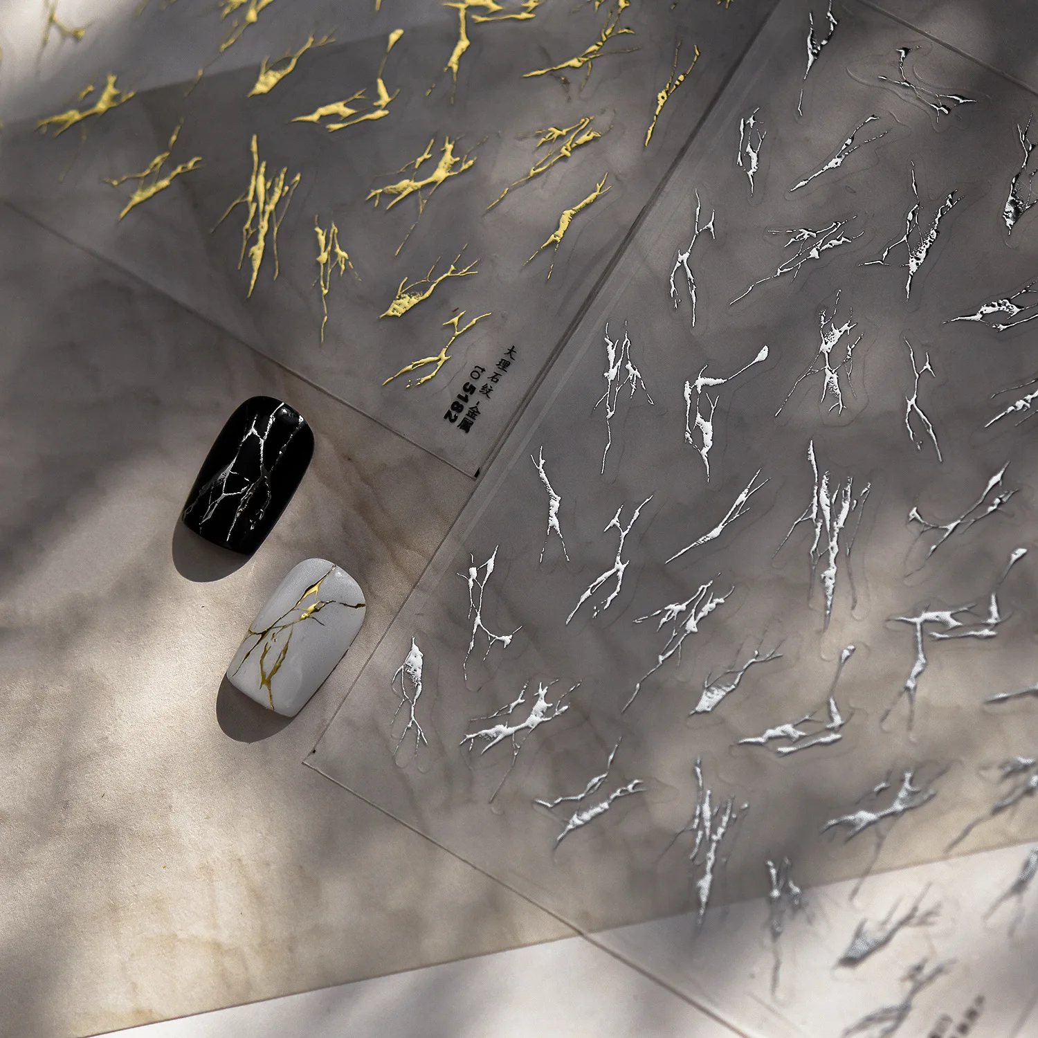 5D estampado en caliente oro plata elegante línea de mármol pegatina artística para uñas patrones de rama decoración minimalista de lujo calcomanía de manicura