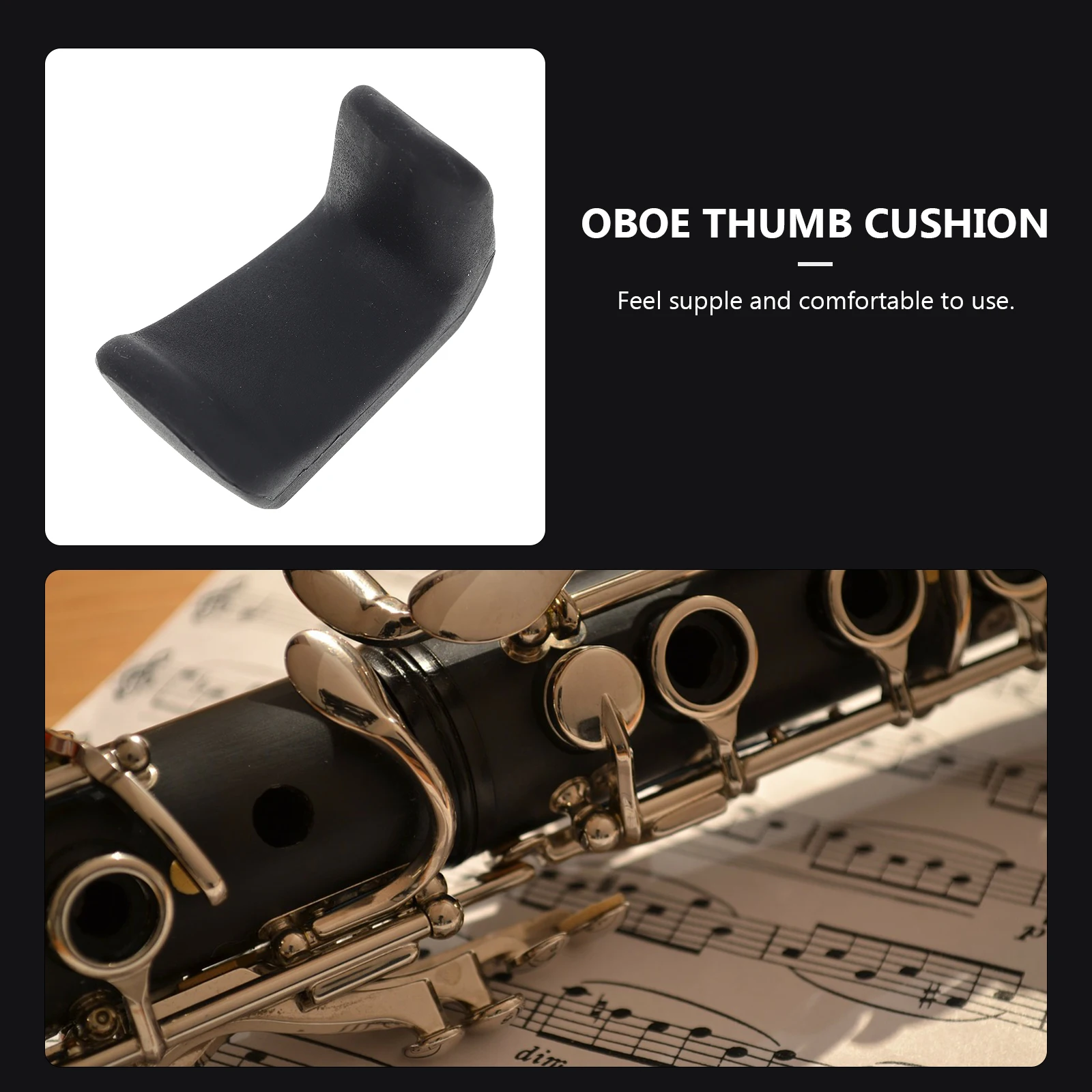 قطعة واحدة من وسادة مسند الإبهام الكلارينيت المطاطية السوداء تصميم مريح لعقد ثابت وأداء اللعب المحسن