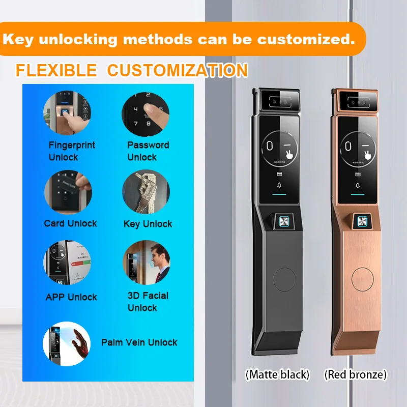 Waterproof AI Smart Screen Tuya Face Recognition Smart Door Lock Palm Security Digital Lock