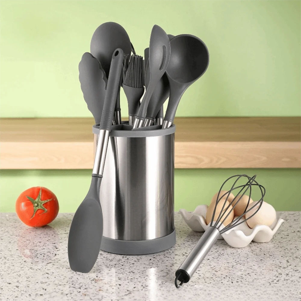 12PCS 360° Rotating Bucket Silicone Kitchen Utensils Set Heat Resistant Anti-scald Silicone Kitchenware Set