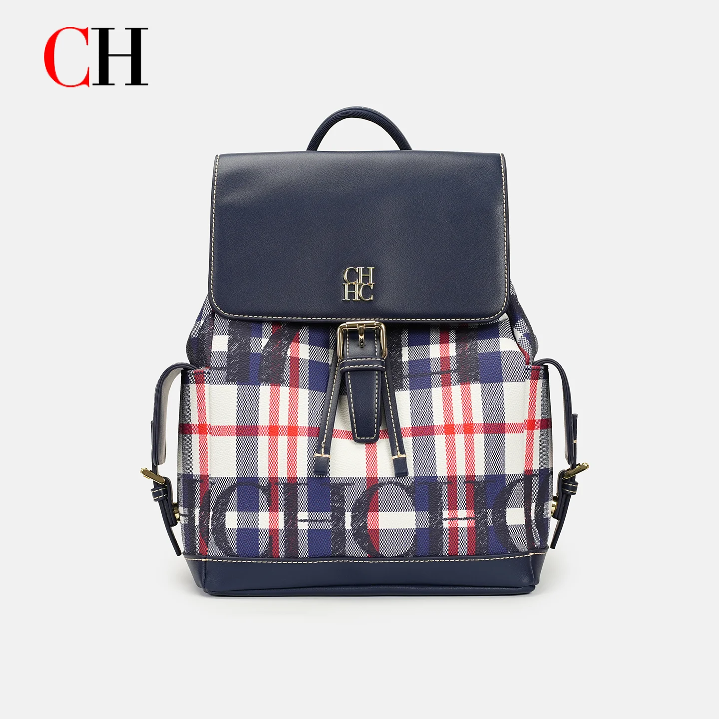CH Women Plaid Backpack Fashion Mini Shoulder Bag Vintage Check Pattern PU Leather Small Backpack Casual Travel Handbag