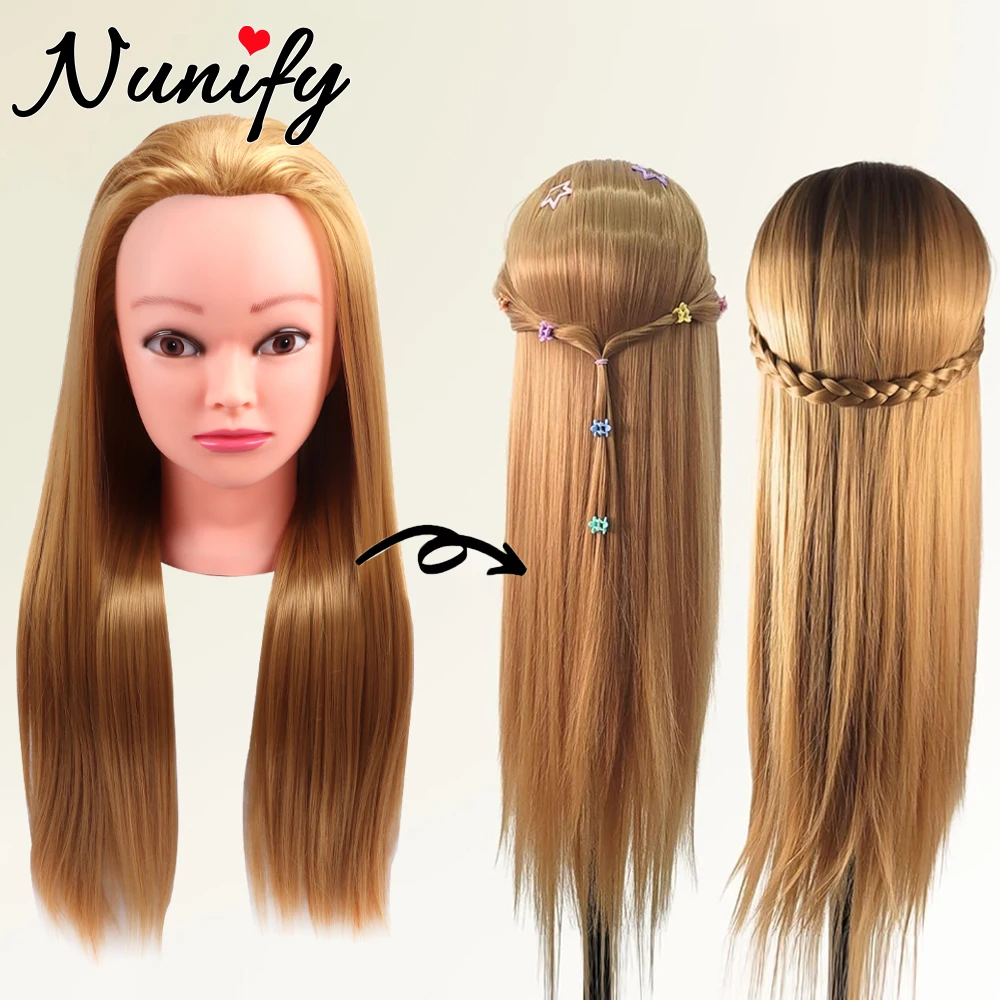 Testa di manichino per capelli sintetici al 100% con capelli lunghi lisci per l'allenamento Pratica di styling dei capelli Cosmetologia Testa di manichino per trucco