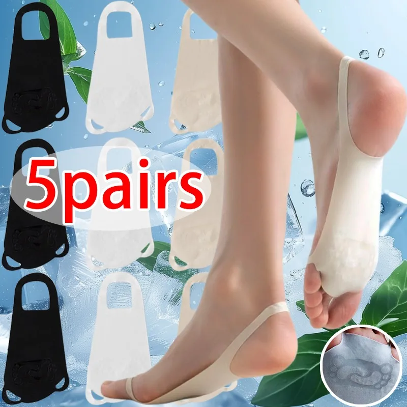 Image of 1/5 Paar Split-Toe Socken für Damen, Unsichtbare Eisseide No-Show Liner für High Heels und Sandalen, Rutschfest, Ultra-Dünn, Atmungsaktive Bootsocken